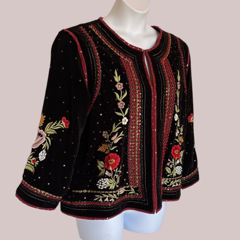 John Mark Embellished Floral Beaded Velvet Jacket Boho Festival Art to Wear XL - Picture 6 of 16